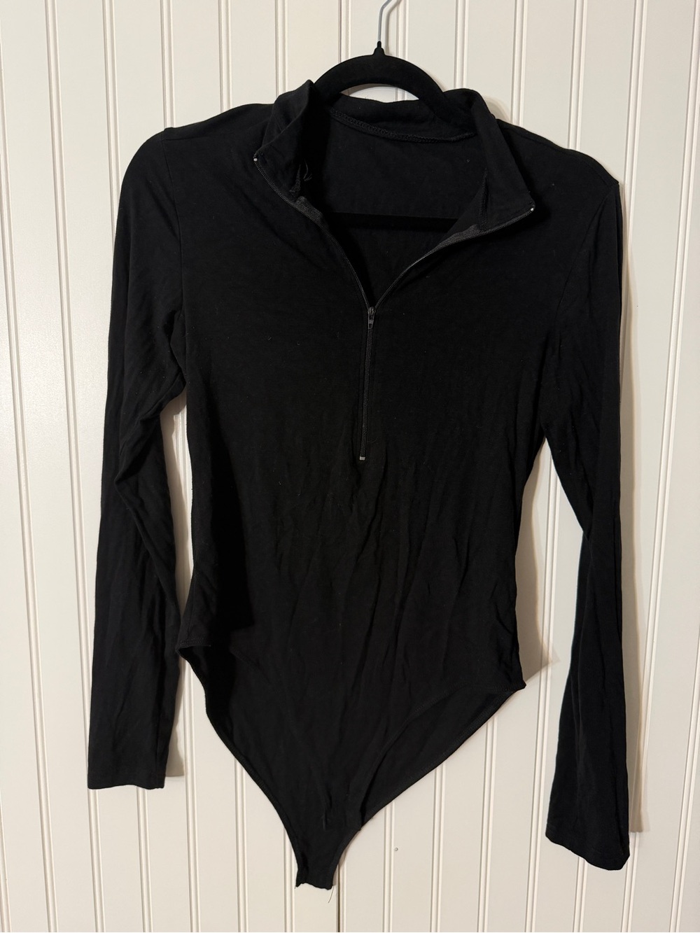 Black Long-Sleeve Half-Zip Bodysuit - Women